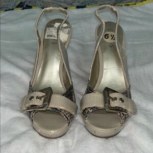 Guess Women's Cream and Brown Slingback Heels